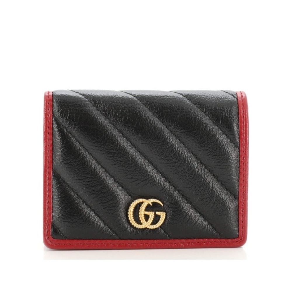 Gucci GG marmont black and red leather zip up bifold compact wallet - Picture 1 of 10